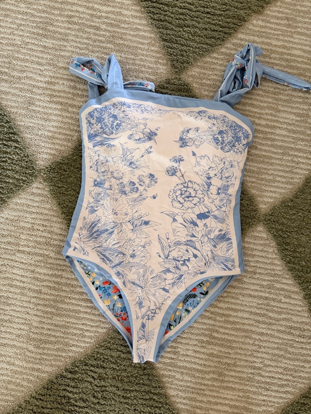 Light Blue Floral Tie-Shoulder One-Piece Swimsuit - Picture 2 of 2